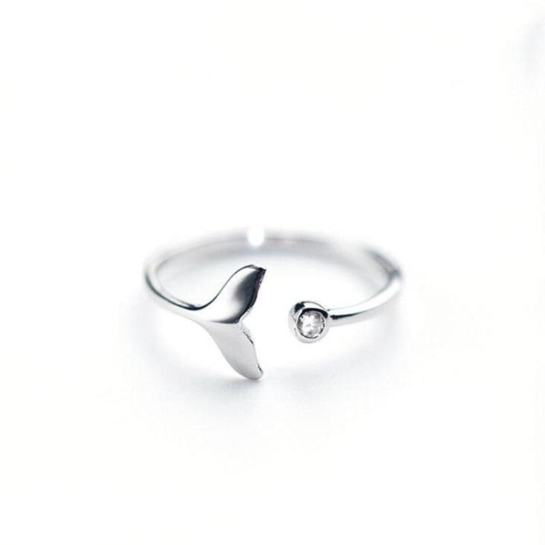 Delfinschwanzring aus 925 Sterling Silber und verstellbarem Zirkonia