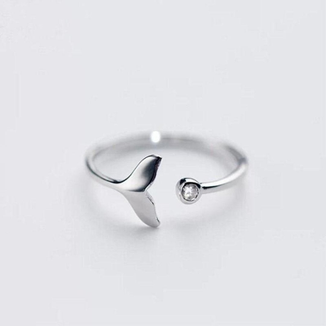 Delfinschwanzring aus 925 Sterling Silber und verstellbarem Zirkonia