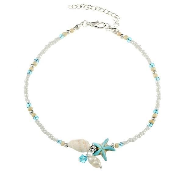 Fußkette mit Sternen, Muscheln und Natursteinen