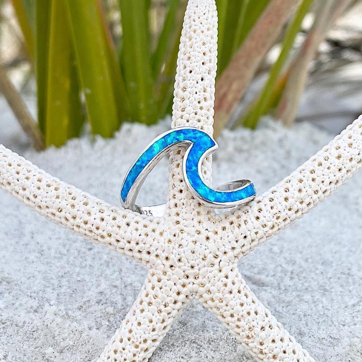 Meereswellenring aus Opal und Silber