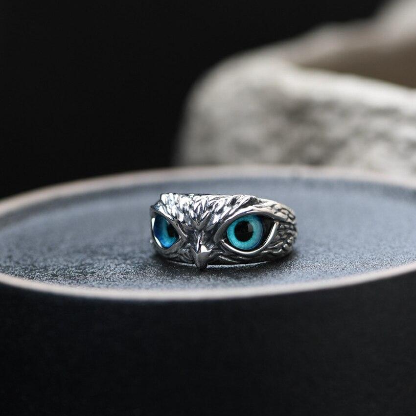 Eule des Guten Glücks verstellbarer Ring aus Silber und Opal