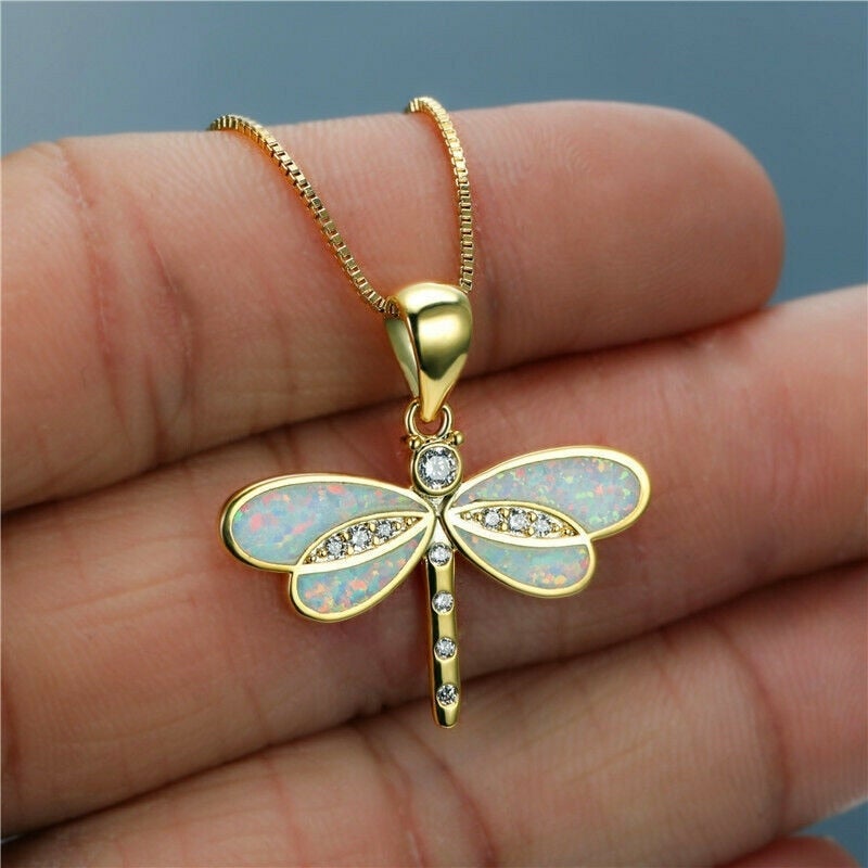 Libelle Halskette aus Gold mit Opal