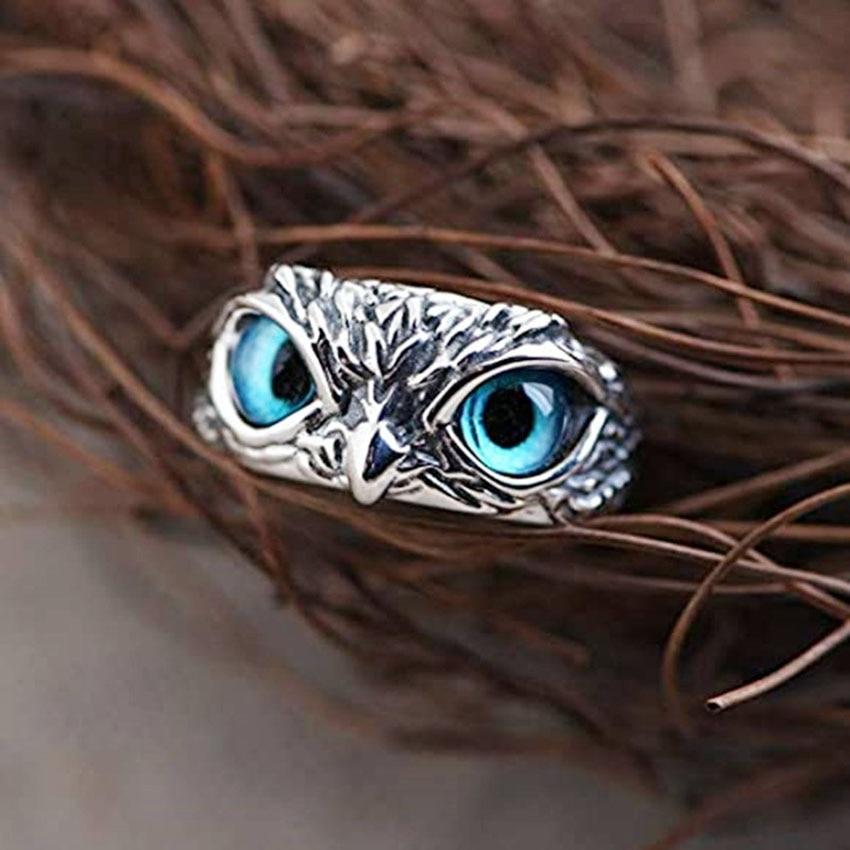 Eule des Guten Glücks verstellbarer Ring aus Silber und Opal