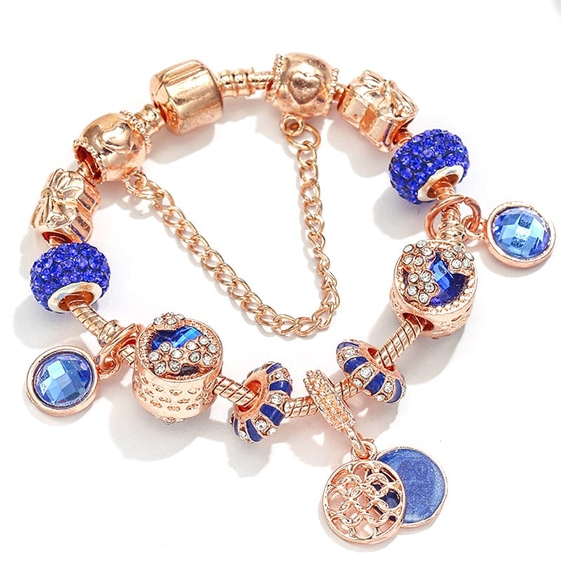 Rosésilbernes Armband mit blauem Kristall
