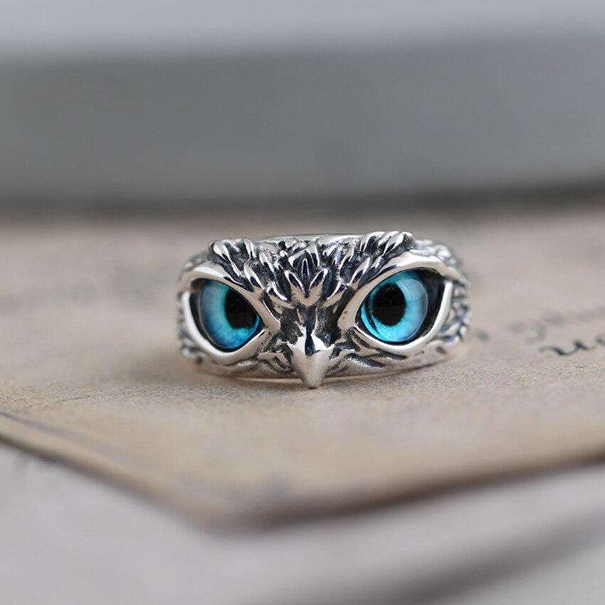 Eule des Guten Glücks verstellbarer Ring aus Silber und Opal
