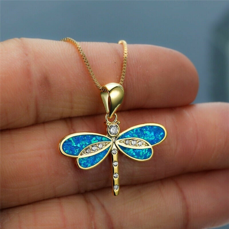 Libelle Halskette aus Gold mit Opal