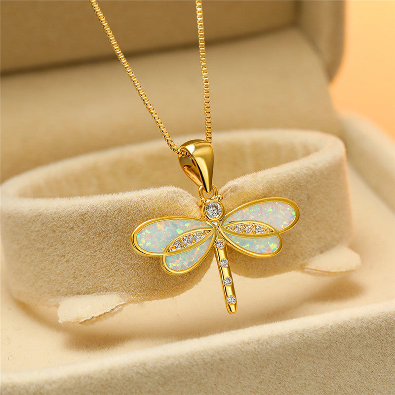 Libelle Halskette aus Gold mit Opal