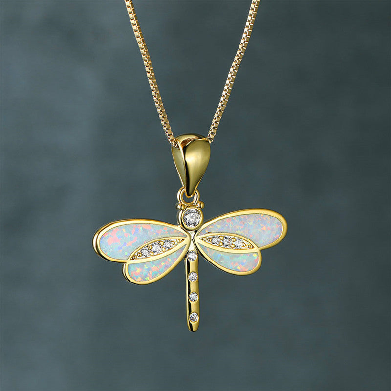 Libelle Halskette aus Gold mit Opal