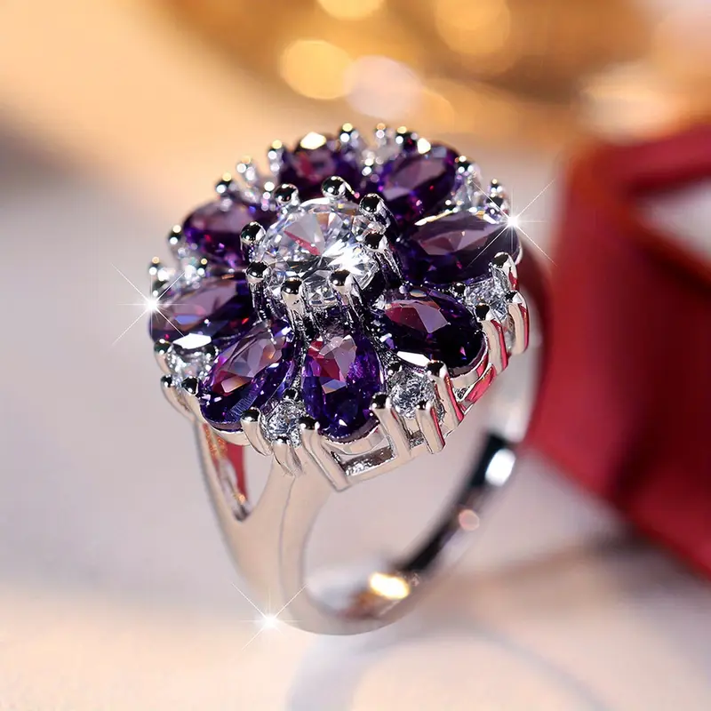 Vintage Silberring mit violetter Blume