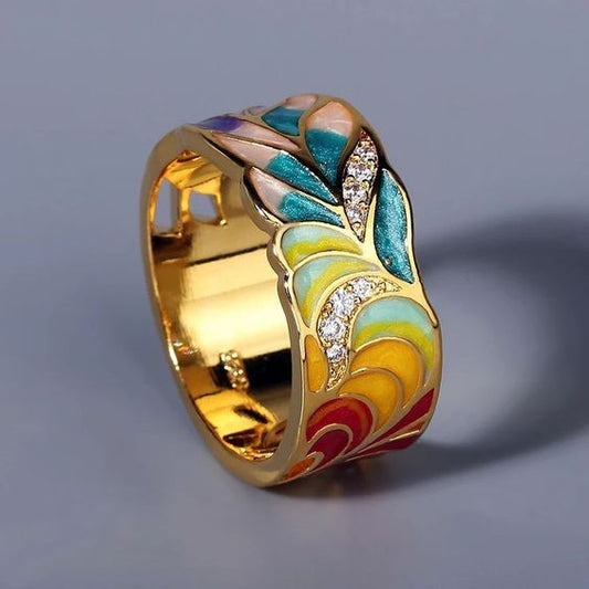 Vintage Emaille Bunter Goldring