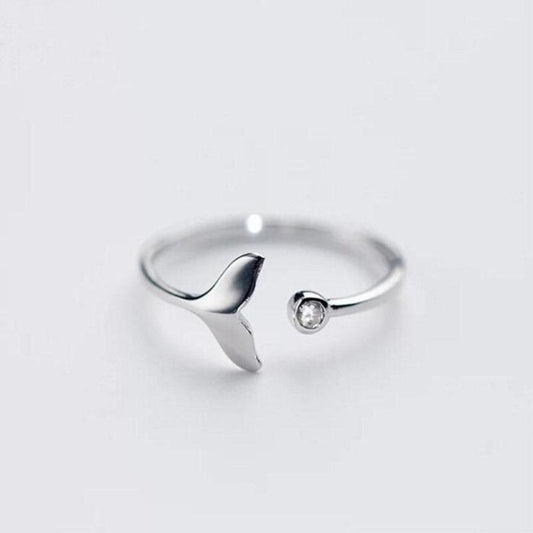 Delfinschwanzring aus 925 Sterling Silber und verstellbarem Zirkonia