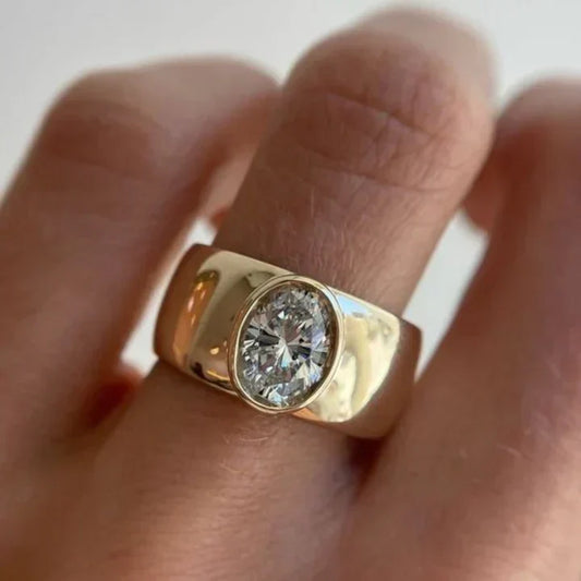 Vintage Intarsien Runde Glas Goldring