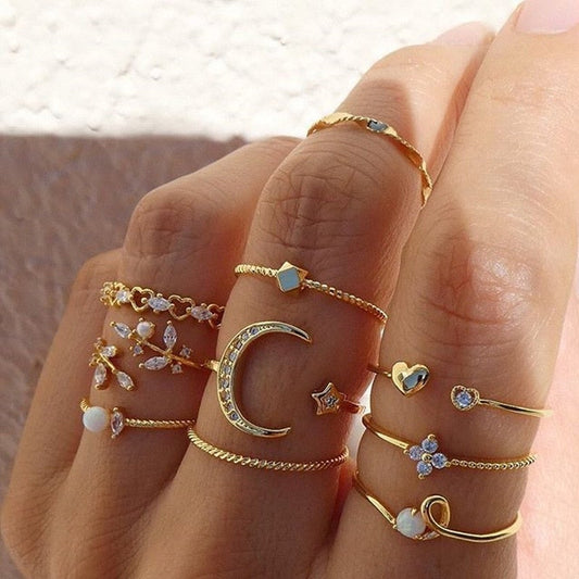 10er Pack Bohemian Silber- und Goldplattierte Ringe