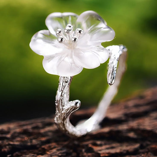 Silberner Weißer Lotus Ring
