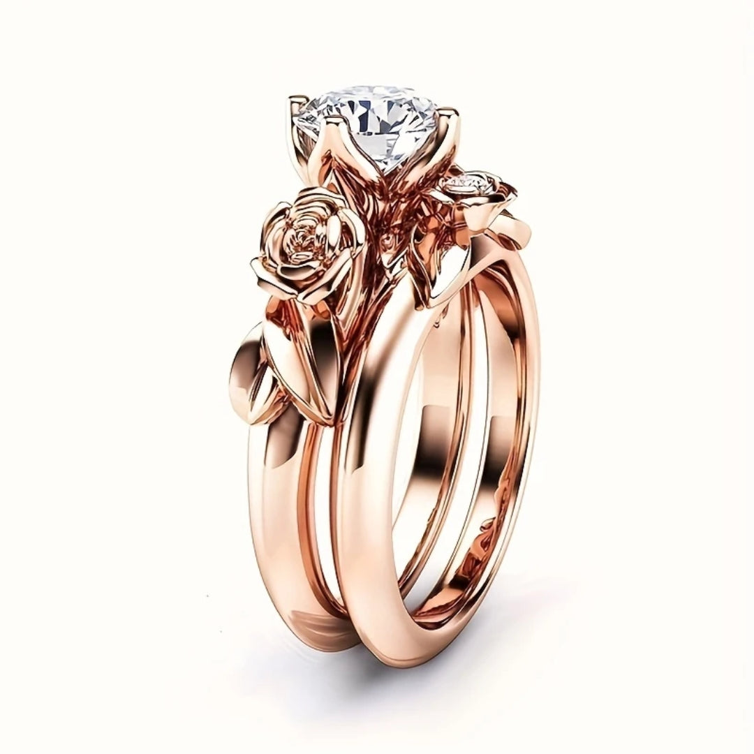 Exquisiter Roségoldring mit Rosenblüten
