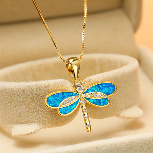 Libelle Halskette aus Gold mit Opal
