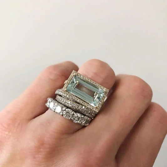 Vintage Silberring-Set mit türkisfarbenem Glaskristall