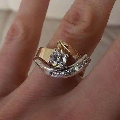 Vintage Unregelmäßiger Gold- und Silber-Zirkonia-Ring