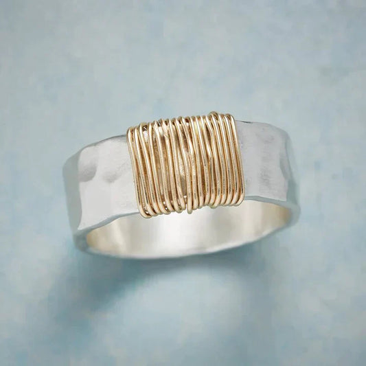 Vintage Silberring mit goldenen Fäden