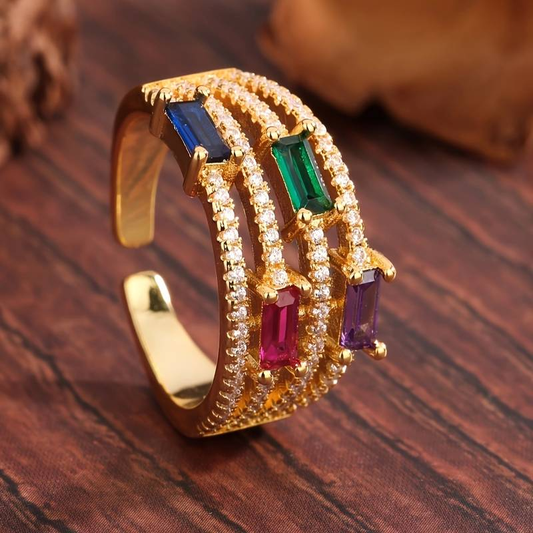 Vintage Goldring mit bunten Kristallen