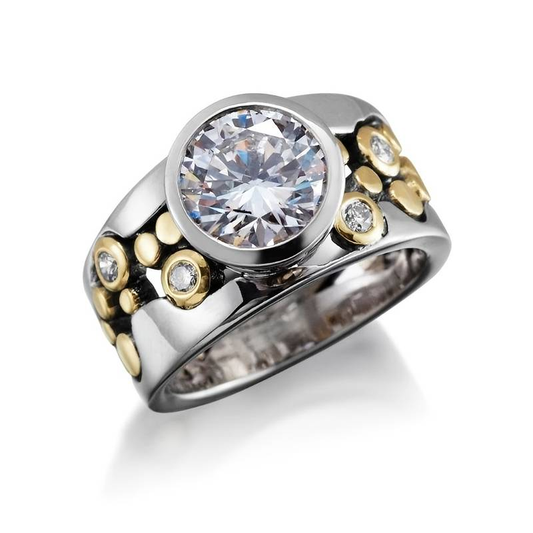 Vintage Ring mit Gold & Silber und Zirkoniasteinchen