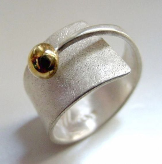 Vintage Offenes Goldperlen Silberring