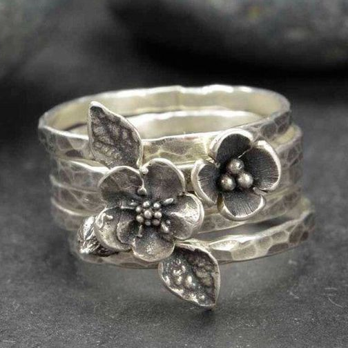 Vintage Blumen Silber Schichtring