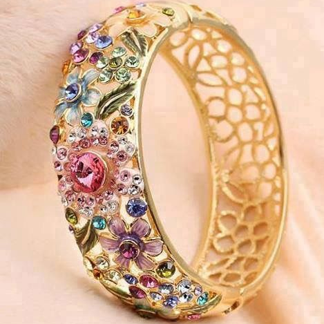 Vintage goldfarbener, bunter Kristall-Hohlring
