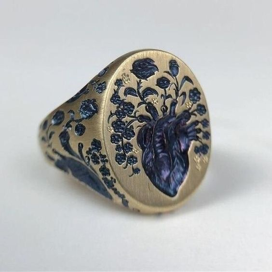 Vintage Blauer Blumenring mit Gold