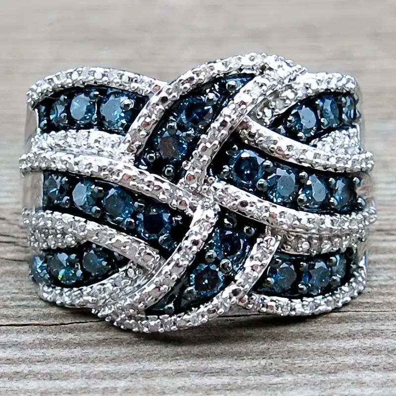 Heller Geflochtener Blauer Silberring