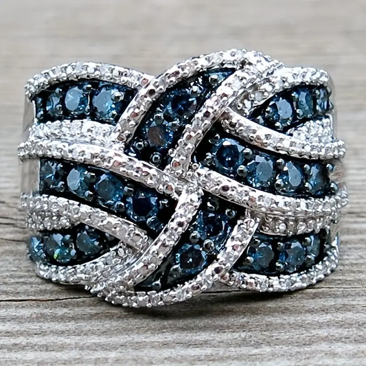 Heller Geflochtener Blauer Silberring