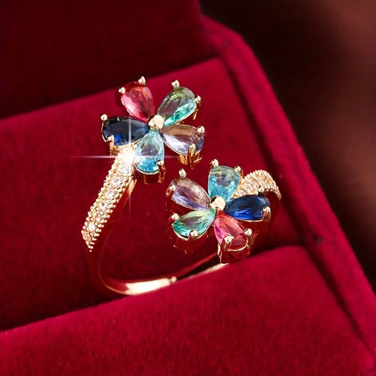 Offener Ring mit bunten Blümchen