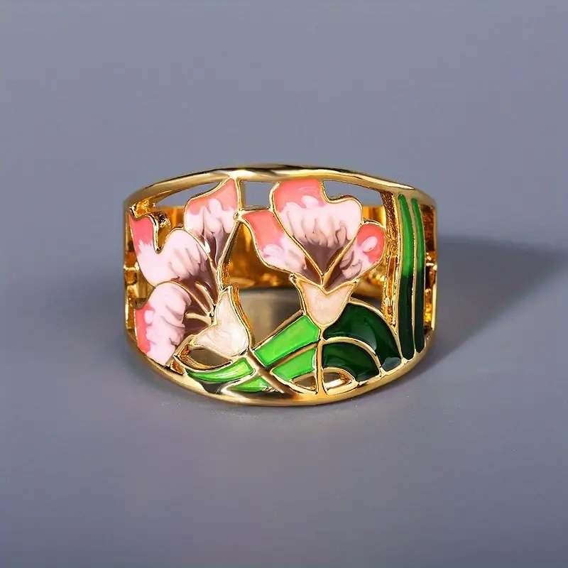 Goldener Blumenring mit Emaille
