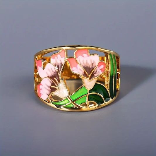 Goldener Blumenring mit Emaille