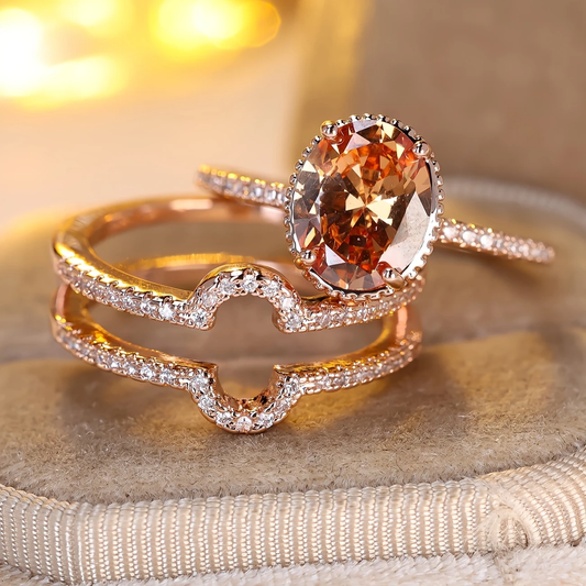 Ring-Set mit Kristall in Orange