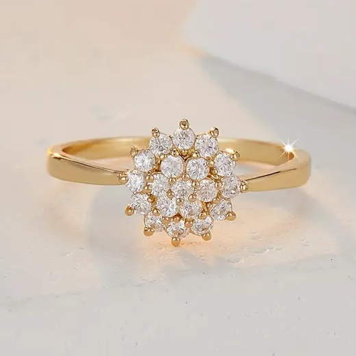 Goldring mit heller Kristallblume