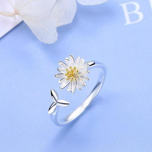 Versilberter verstellbarer Sonnenblumenring